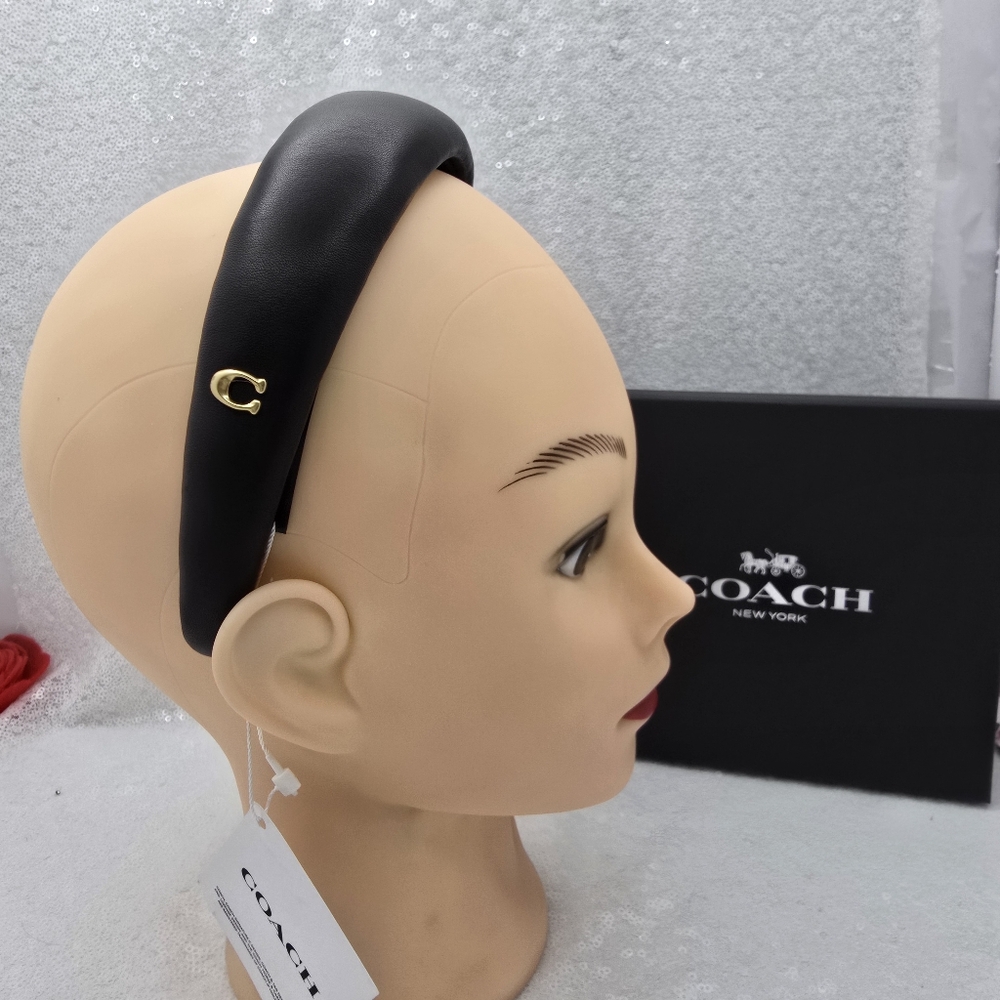 Coach Classic Black Leather Headband In Gift Box Trending
